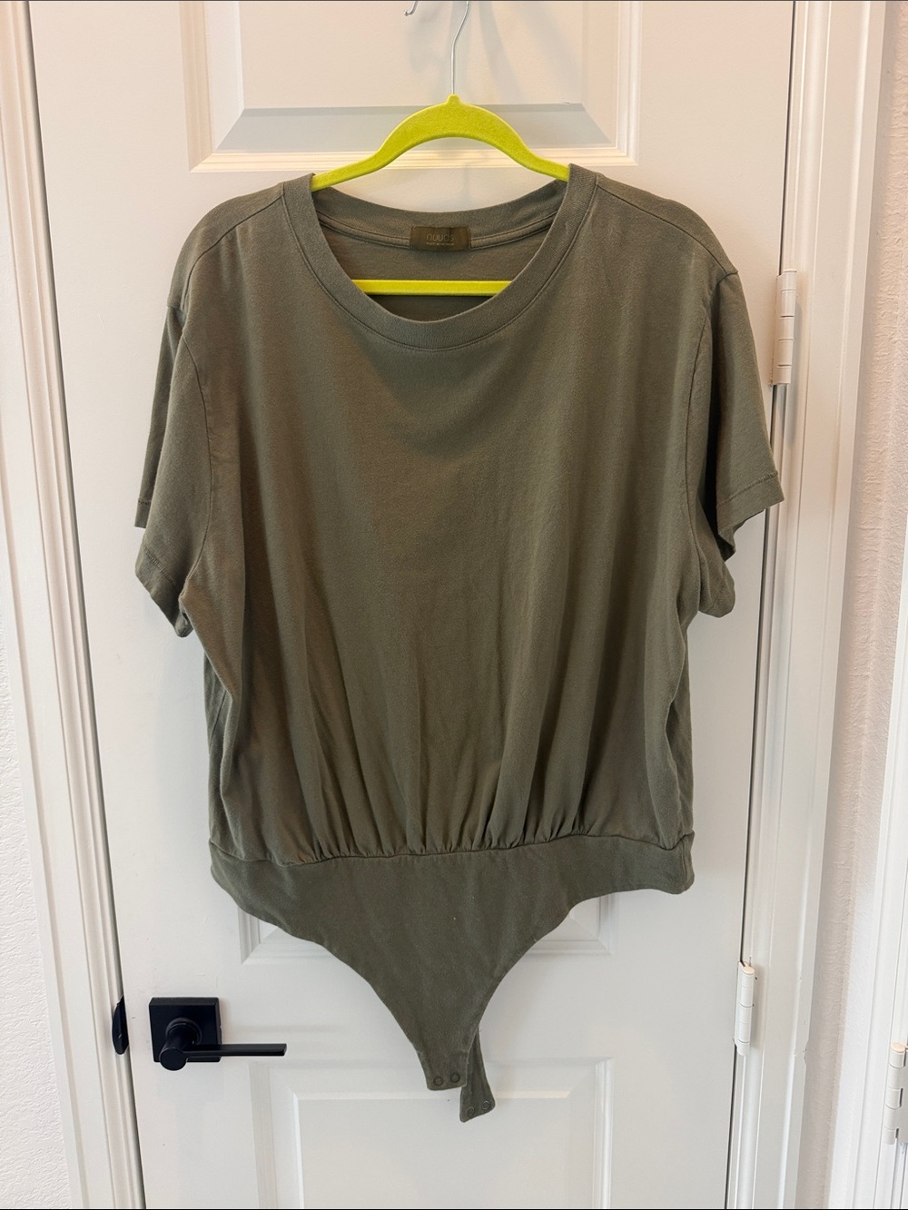 nuuds Olive Green Short Sleeve Bodysuit Top